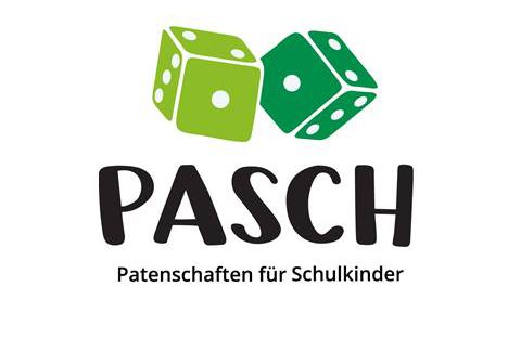 Logo mit zwei grünen Würfeln und dem Schriftzug Pasch - Patenschaften für Schulkinder